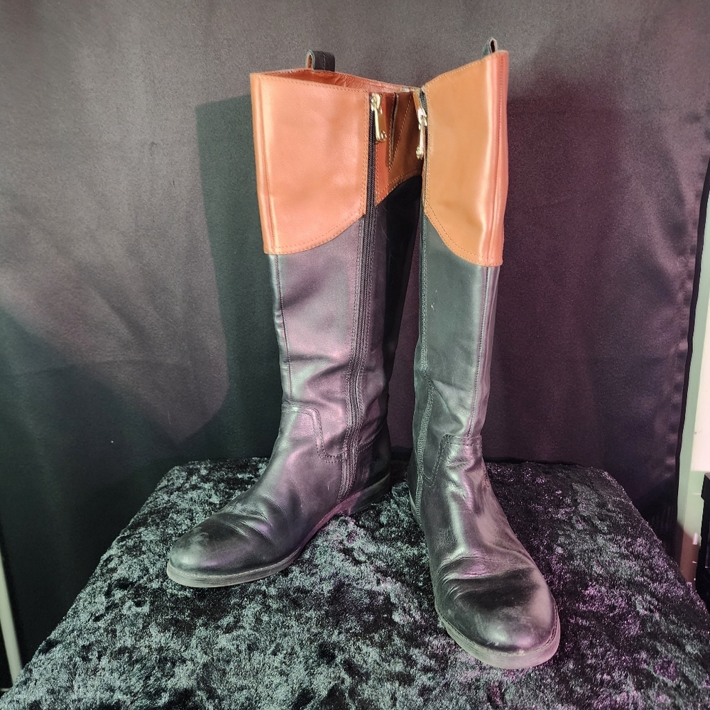 Tommy Hilfiger Black and Brown Leather Size 8.5 Boots